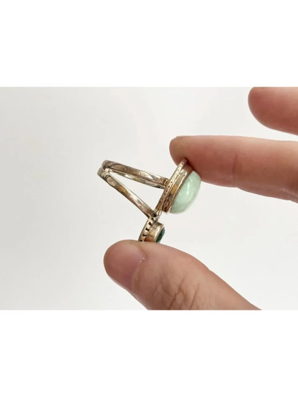 Arya Modernist Larimar & Green Emerald Sterling Silver 925 Vintage Ring - sz 8